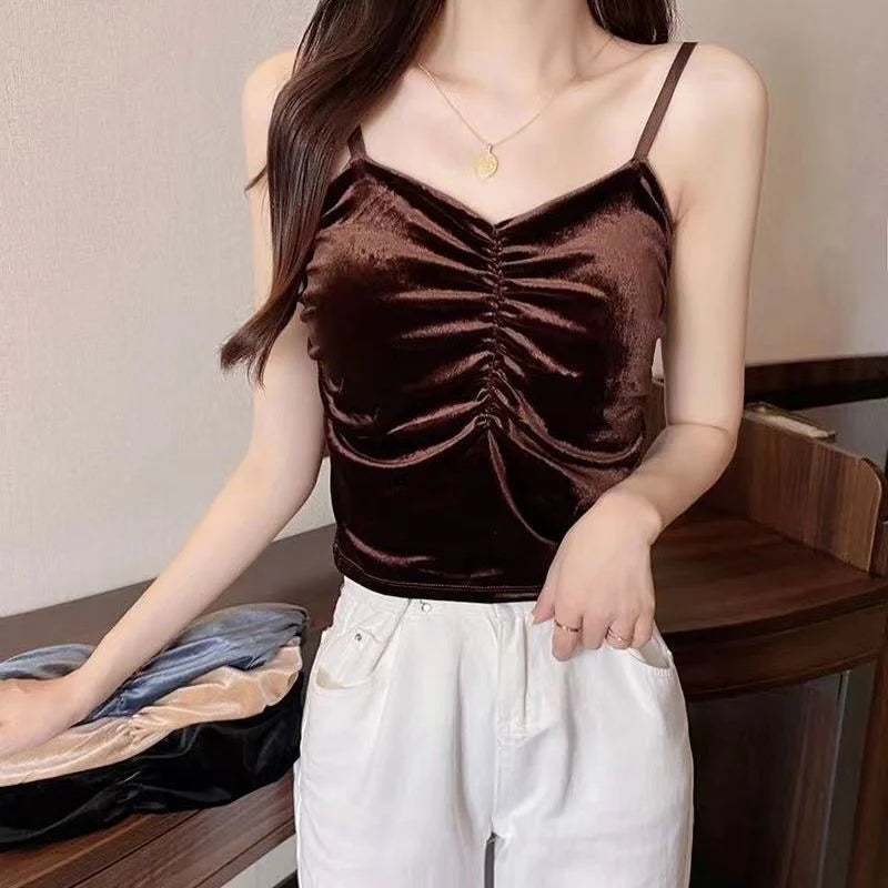 Ladies imported Spaghetti Straps Velvet Tank Top New Arrival