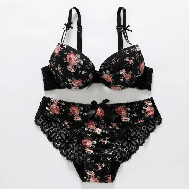 Women's Padded Bra Set  Push-Up Floral print