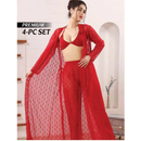 Ladies imported 4pcs High quality Lace Nighty Net See Bridal Set-3