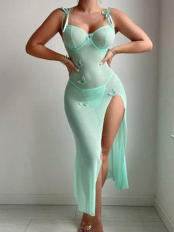 Buy ice-green Erotic Sexy Soft Lace Transparent Sleepwear