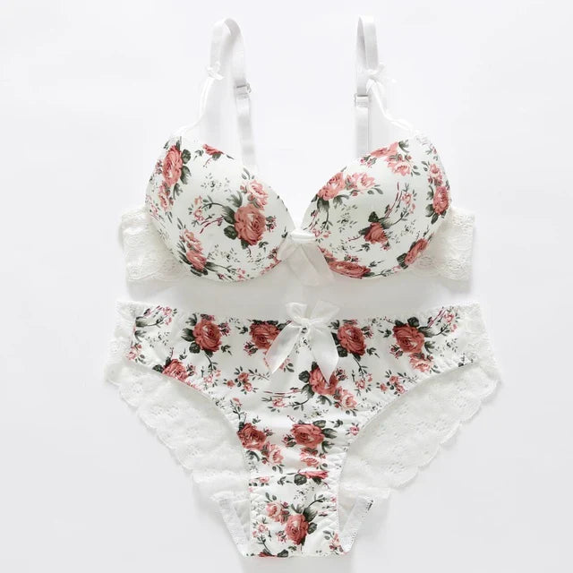 Women's Padded Bra Set  Push-Up Floral print