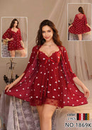 3Pcs Heart Print Gown Nighty-4