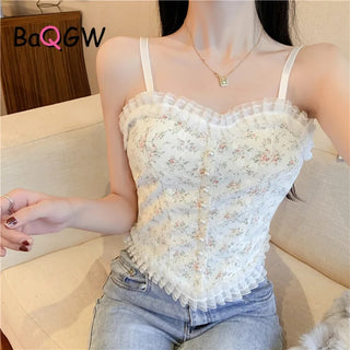 Buy white Floral Print Lace Crop Top