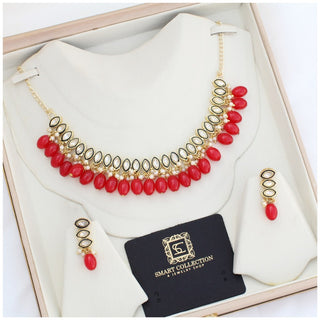Buy red Kundan Drop Pearls Set