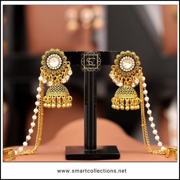 Buy ZIKU JEWELRY Gold Plated Bahubali Kundan Earrings Detachable Kaan Sahara  Chain for Women at Amazon.in