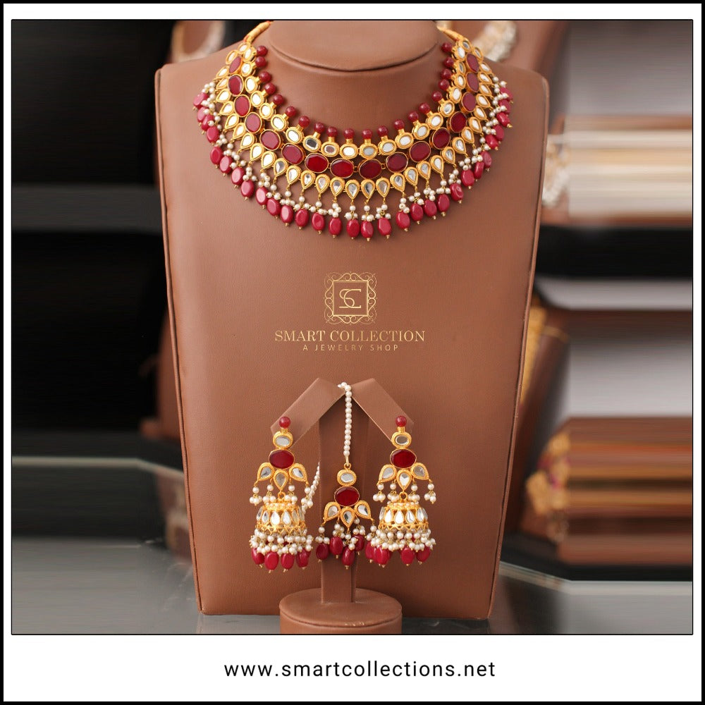 red kundan set